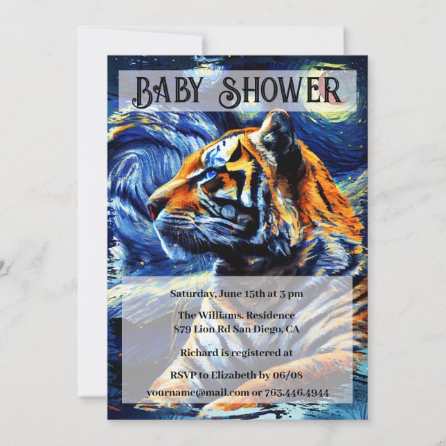 Invitación Animal de la jungla de tigres y Baby Shower de noc (Anverso)