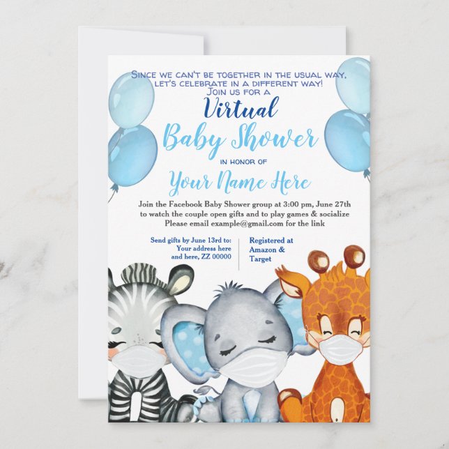 Invitación Animal de Safari con máscaras niño pequeño virtual (Anverso)