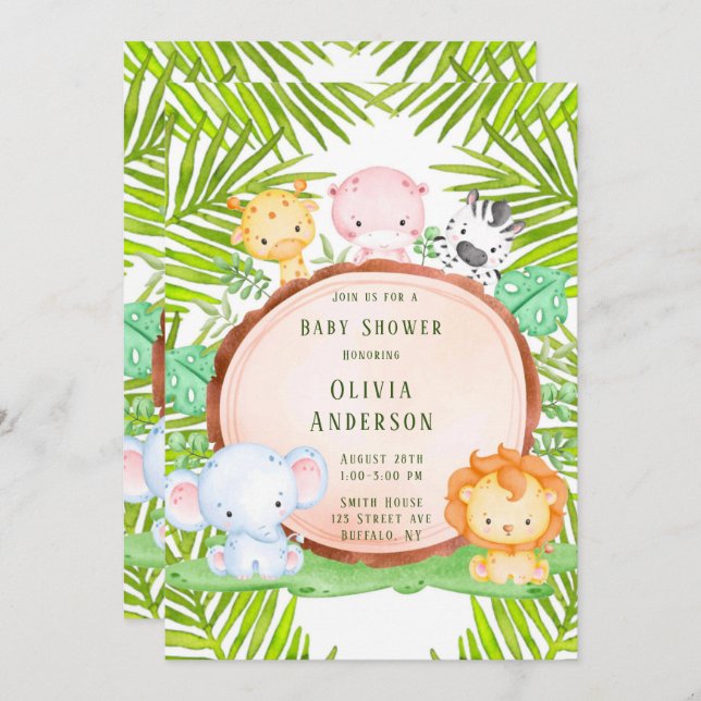 Invitación Animal de Safari Jungle Personalizado Baby Shower (Anverso / Reverso)