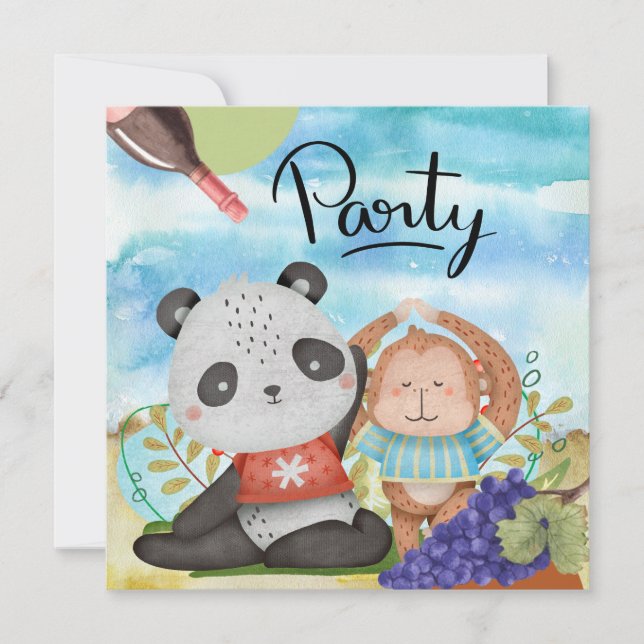 Invitación Animal de yoga para la fiesta de cumpleaños (Anverso)