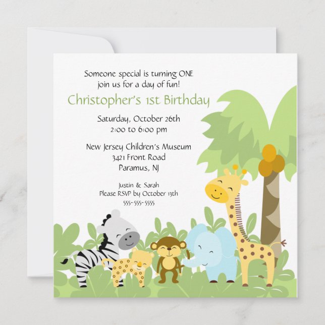 Invitación animal del cumpleaños de la selva del (Anverso)