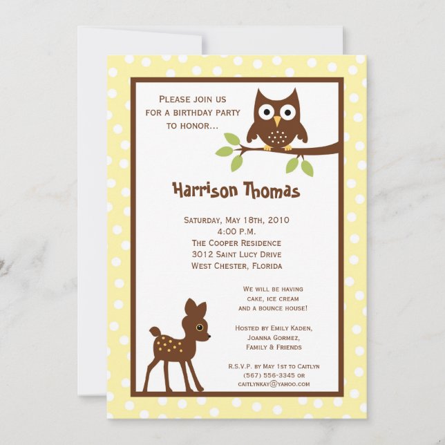 invitación animal del cumpleaños del arbolado de (Anverso)