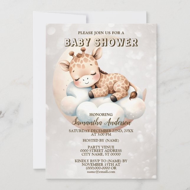 Invitación Animal Giraffe del bebé que duerme en Baby Shower (Anverso)