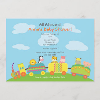 Invitación animal linda de Baby Shower del tren
