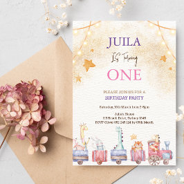 Invitación animal lindo fiesta de primer cumpleaños