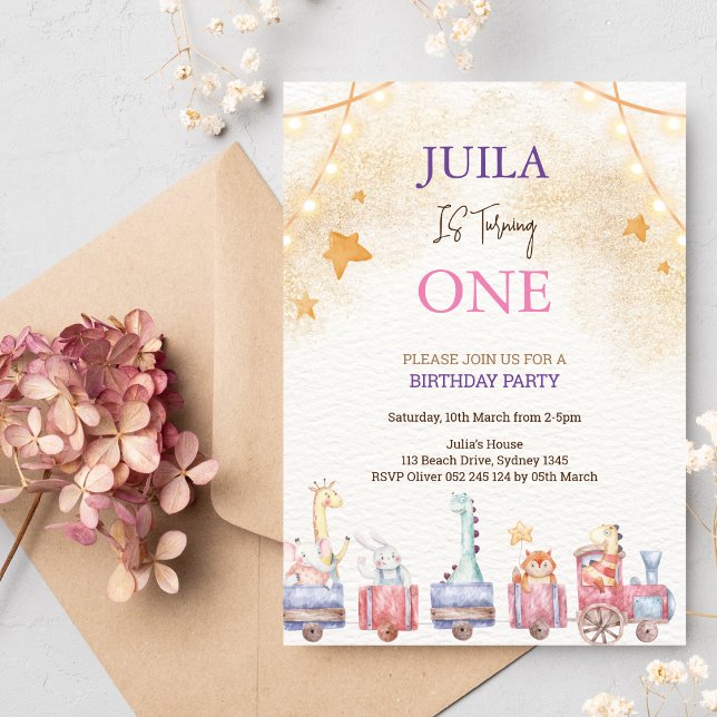 Invitación animal lindo fiesta de primer cumpleaños (Subido por el creador)