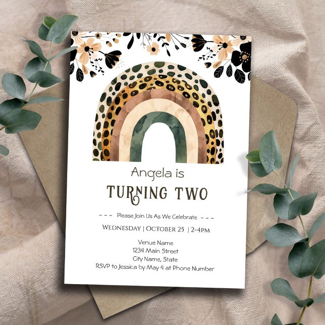 Invitación Animal Rainbow Boho imprime floral segundo cumplea (Subido por el creador)