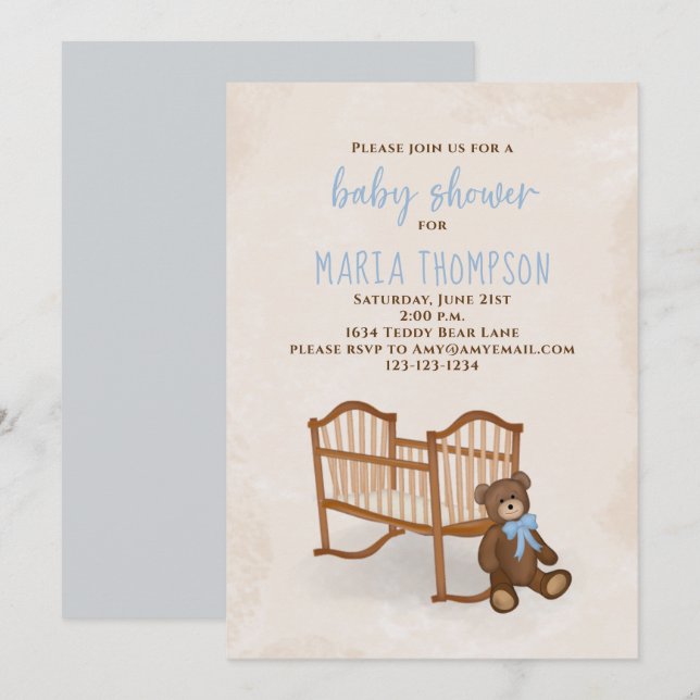 Invitación Animal Rustic Stuffed de Baby Shower Watercolor Bo (Anverso / Reverso)