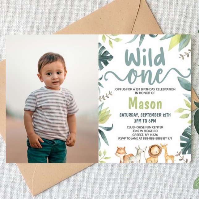 Invitación Animal Safari Wild One Jungle Primer Fiesta de cum (Subido por el creador)