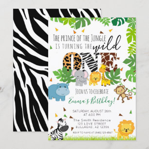 Invitación Animal salvaje de Safari tropical primer cumpleaño