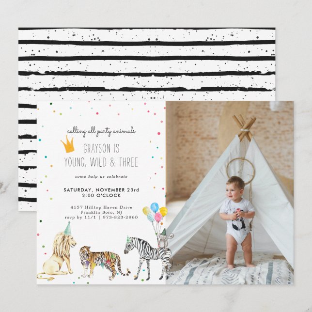Invitación animal simple y moderna Fiesta (Anverso / Reverso)