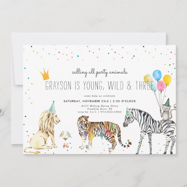 Invitación animal simple y moderna Fiesta (Anverso)