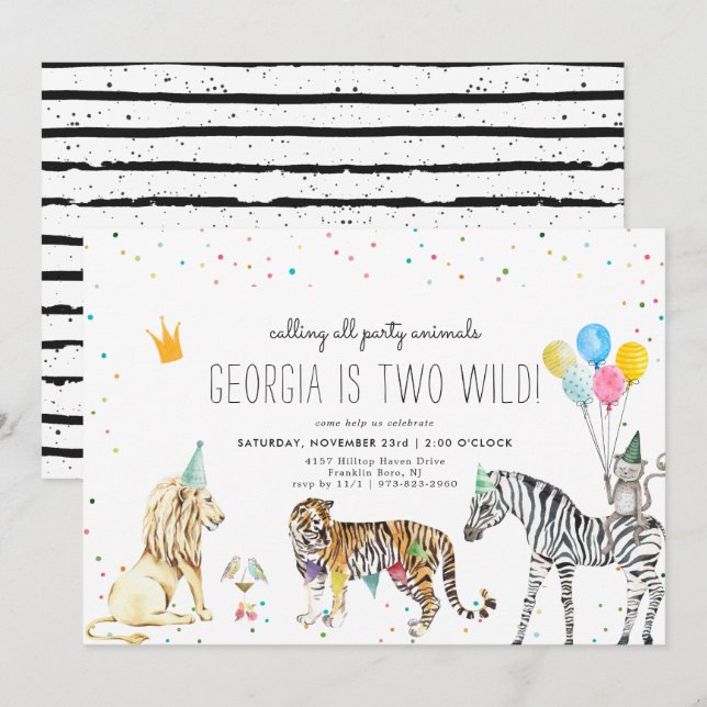 Invitación animal simple y moderna Fiesta (Anverso / Reverso)