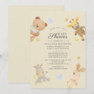 Invitación Animales Adorables Acuarela Fiesta de Bebé Moderna