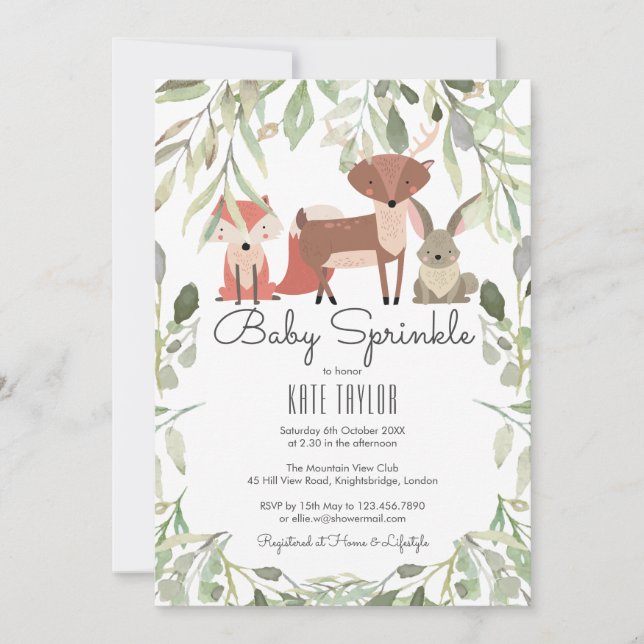 Invitación Animales adorables del bosque Baby Sprinkle / Lluv (Anverso)