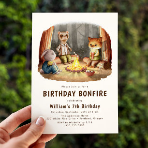 Invitación Animales adorables del bosque en una fogata de cum