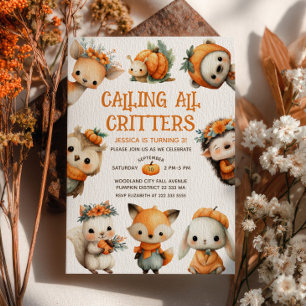 Invitación Animales adorables del bosque Otoño Cumpleaños inf