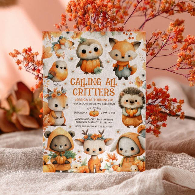 Invitación Animales adorables del bosque Otoño Cumpleaños inf (Subido por el creador)