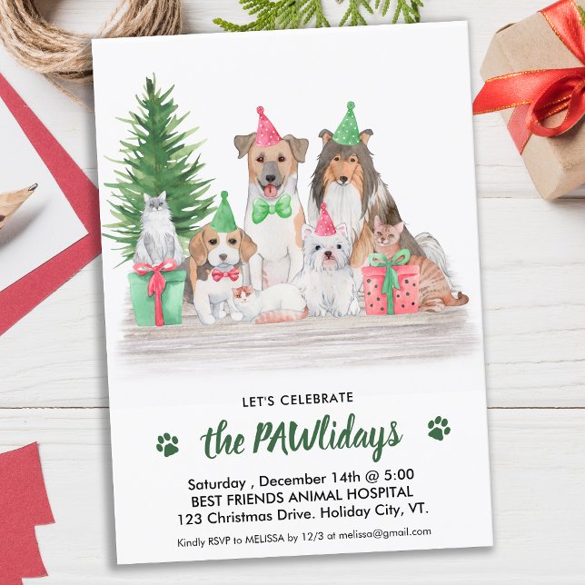Invitación Animales adorables Perro Mascota de gato Navidades (Subido por el creador)