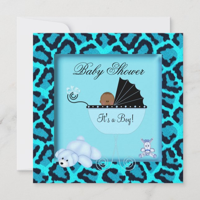 Invitación Animales afroamericanos de Baby Shower Boy (Anverso)
