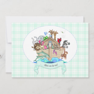 Invitación Animales arcos de Noé recuerdan a Green Gingham