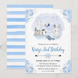 Invitación Animales Árticos de Invierno Cumpleaños número 2