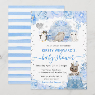 Invitación Animales Árticos de Invierno en Acuarela para Baby