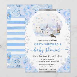 Invitación Animales Árticos en Acuarela Shower para Bebé Flor