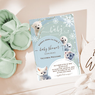 Invitación Animales Árticos Tiernos Shower de Bebé