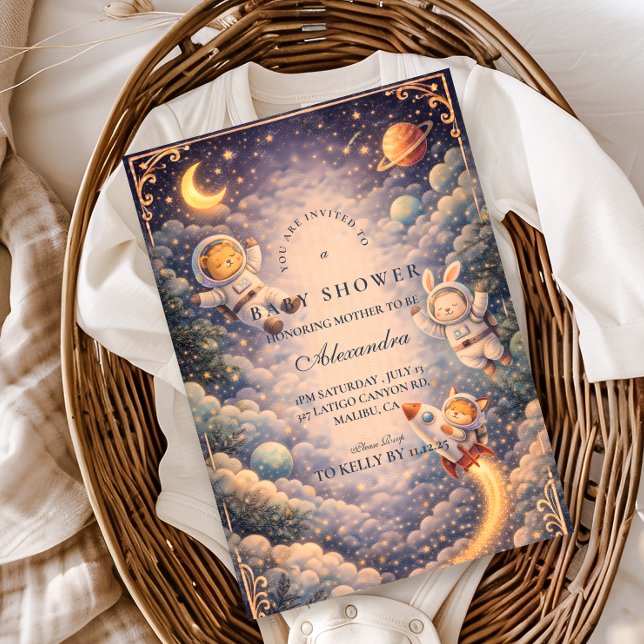 Invitación Animales Astronautas Ducha de Bebé Espacial (Subido por el creador)