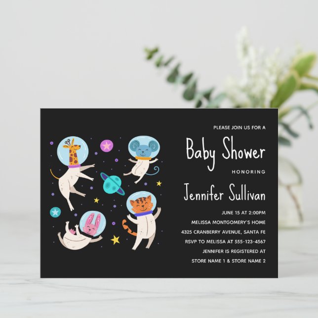 Invitación Animales astronautas muertos en Baby Shower espaci (Anverso de pie)