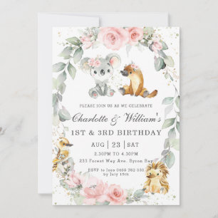 Invitación Animales australianos Cumpleaños conjunto floral r