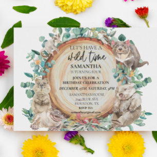 Invitación Animales Australianos Divertidos Cumpleaños Tiempo