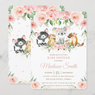 Invitación Animales australianos rosa Rubor Floral Baby Showe