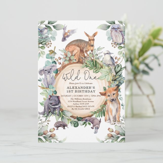 Invitación Animales australianos salvajes un verde primer cum (Anverso de pie)