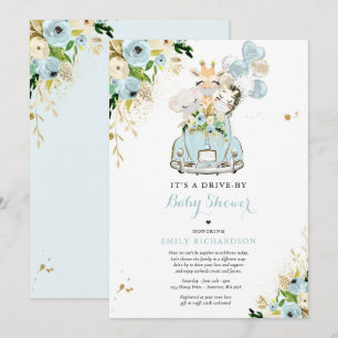 Invitación Animales Azules Florales Safari Manejados Por Baby
