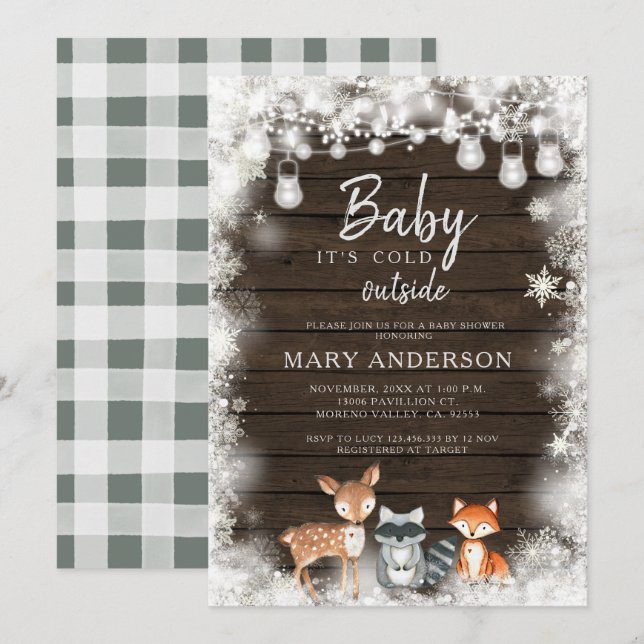 Invitación Animales Baby Shower It's Cold Out Shower (Anverso / Reverso)