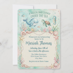 Invitación Animales Bajo el Mar Aguamarina Baby Shower
