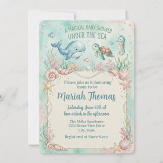 Invitación Animales Bajo el Mar Aguamarina Baby Shower