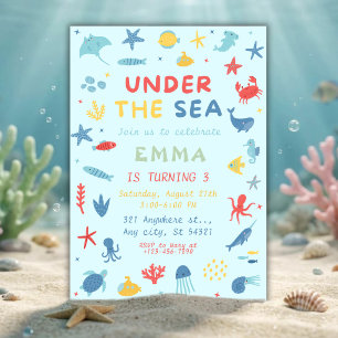 Invitación Animales bajo el mar Fiesta de cumpleaños del océa