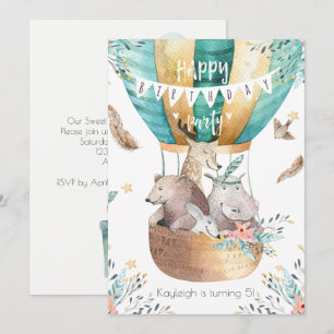 Invitación Animales bebé boho Fiesta de cumpleaños de niña
