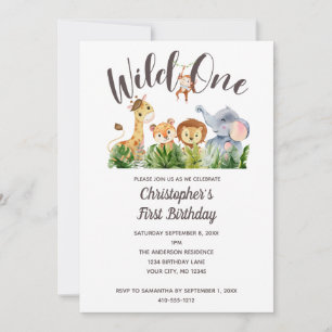 Invitación Animales bebé salvajes Safari de la jungla Cumplea