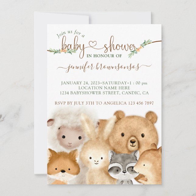 Invitación Animales Bebés Adorables (Anverso)