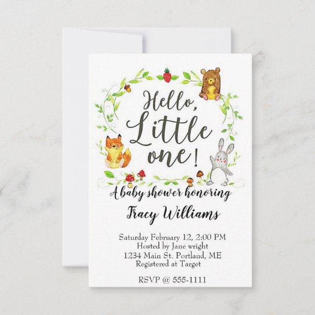 Invitación Animales bebés adorables del bosque  (Anverso)