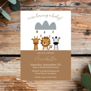 Invitación Animales Bebés Boho Safari Lindos