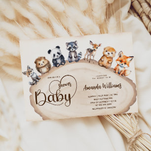 Invitación Animales Bebés Bosque Rebanada de Madera Shower de