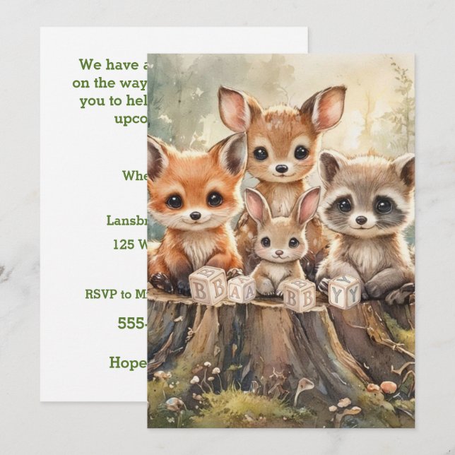 Invitación Animales Bebés del Bosque Descarga Digital  (Anverso / Reverso)