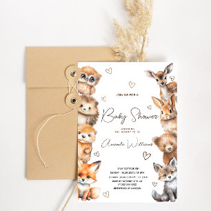 Invitación Animales Bebés del Bosque Fiesta de Bebé Neutral e