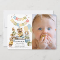 Animales bien vestidos con foto de niño primer cum