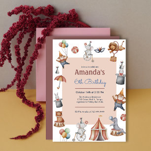 Invitación Animales caprichosos Circus Kids Fiesta de cumplea